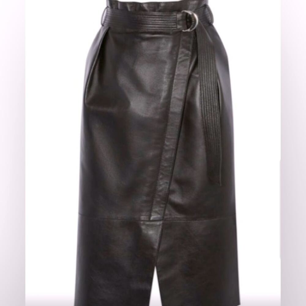 Karen Millen Black Faux Leather Midi Skirt with Belt